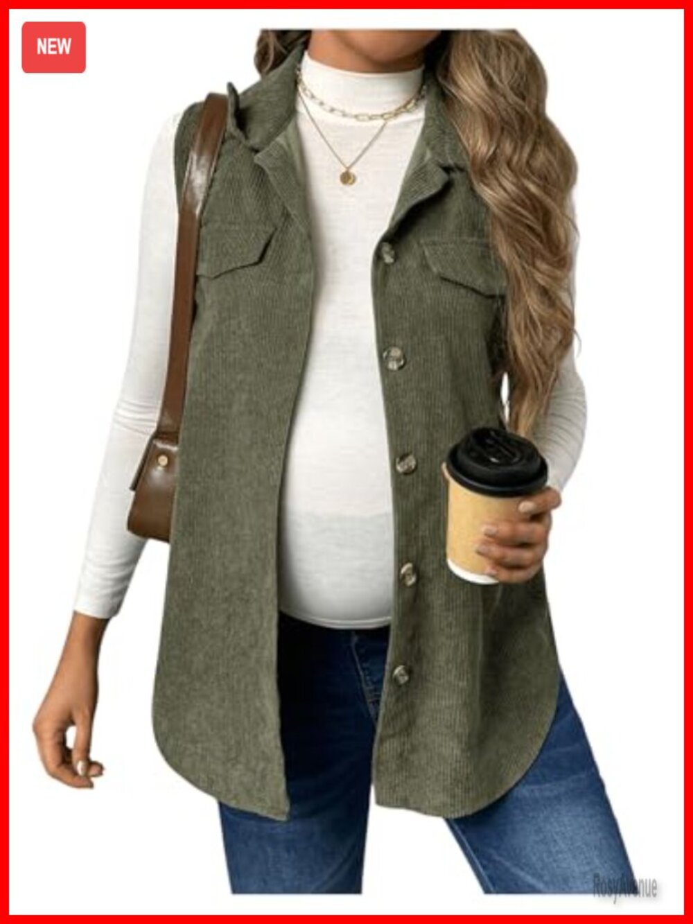 Sleeveless Corduroy Blazer Vest Jacket Button Front Maternity Casual